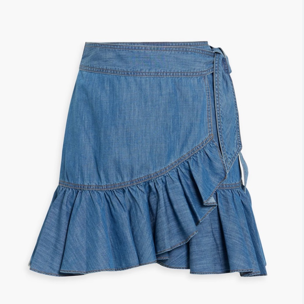 VERONICA BEARD Memphis Ruffled Cotton and TENCEL'™-Blend Chambray Skirt size 8